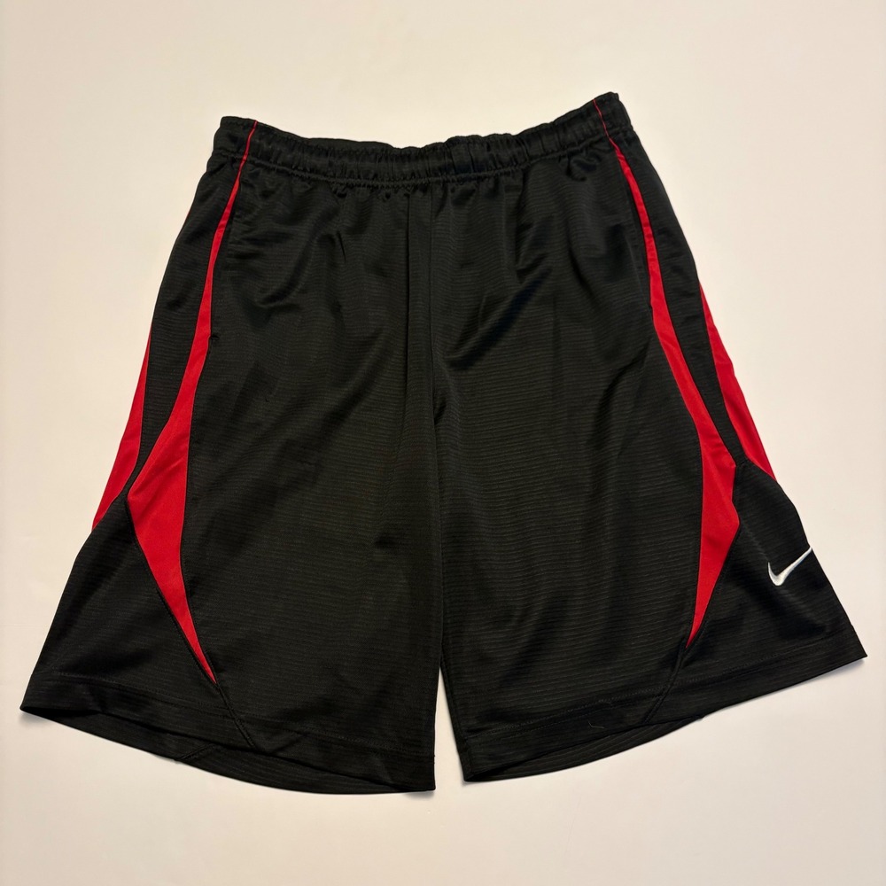 Nike Basketball Shorts Mens Large Black Red Swoosh Athletic Gym